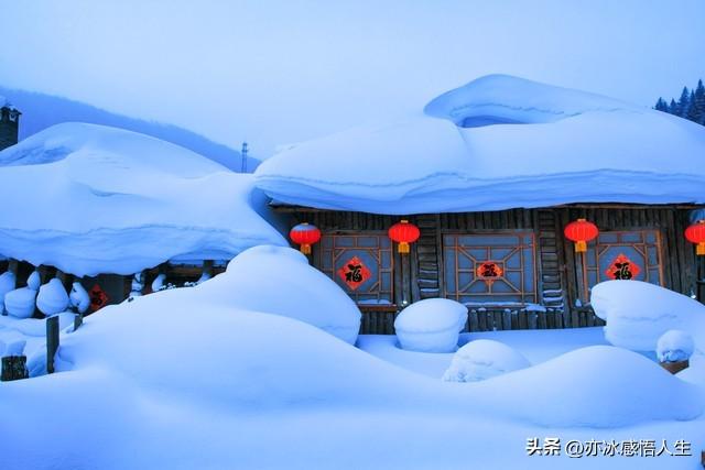 新疆冬天的雪景图片，水彩画冬天的雪景图片！